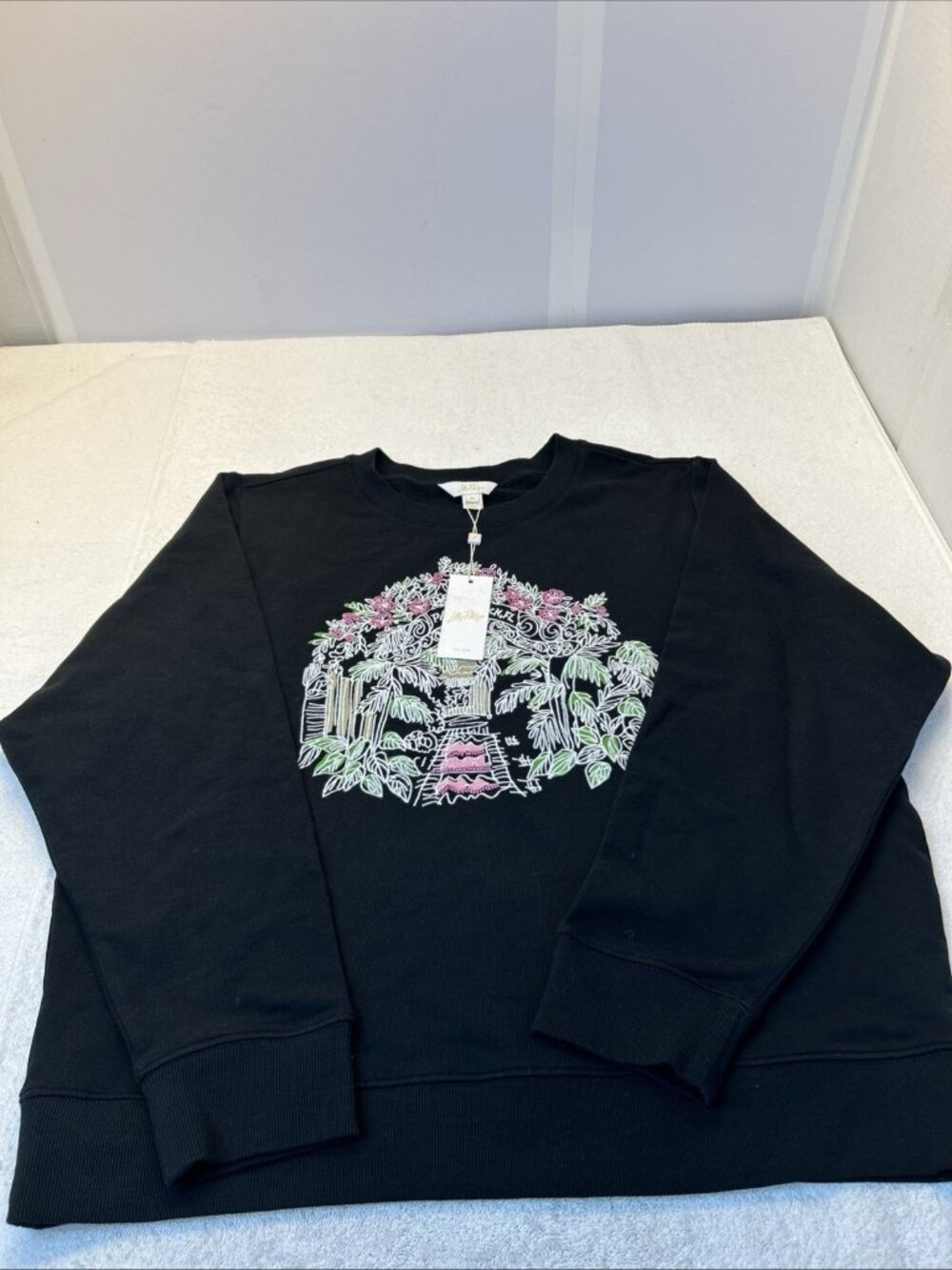 Lilly Pulitzer Sweatshirt PALM BEACH Black Toile Embroidery NWT SZ  XL